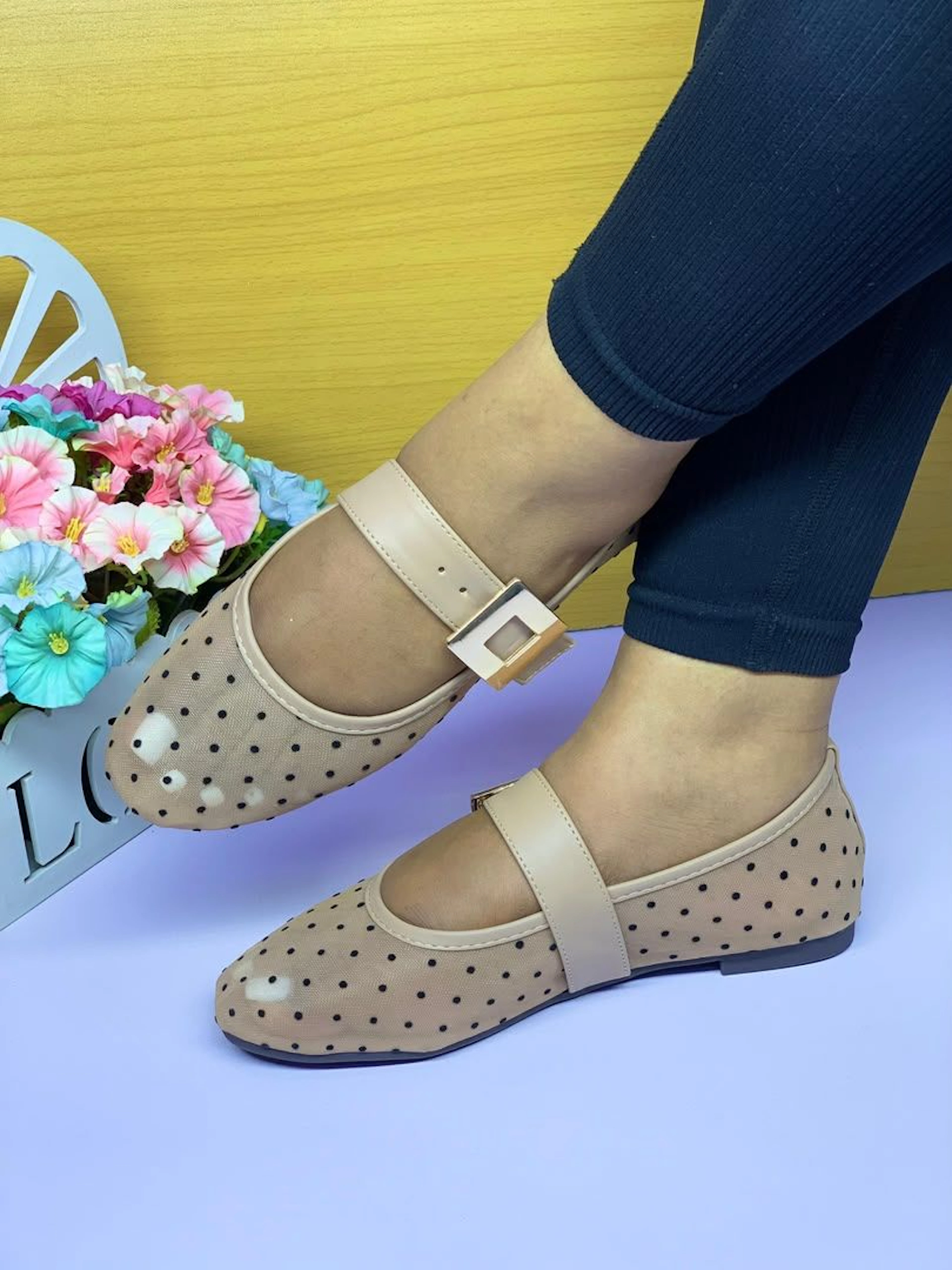 Viatu vya Kike Mary Jane - Dot Mesh Flats (Sizes 37-41)