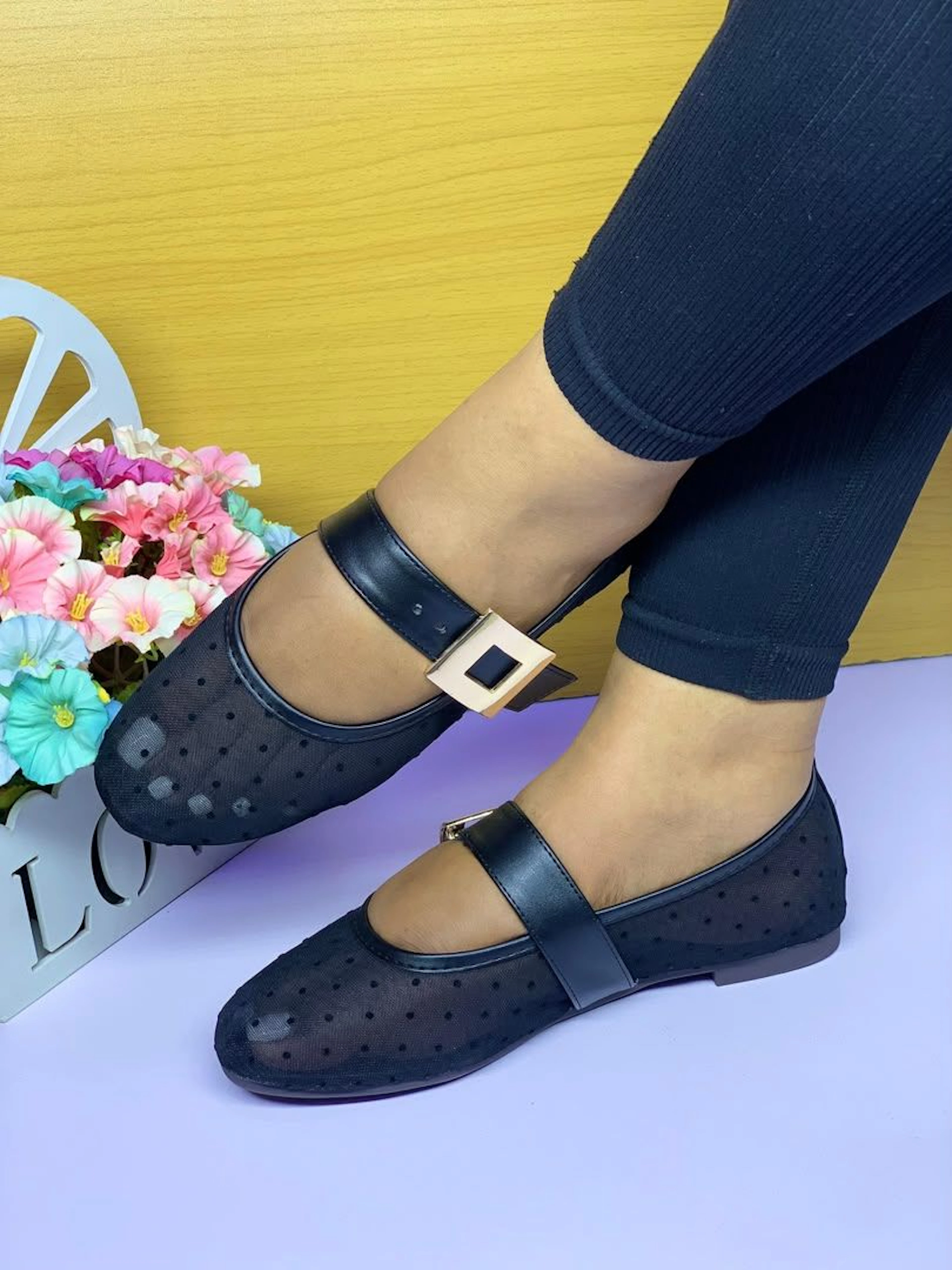 Viatu vya Kike Mary Jane - Dot Mesh Flats (Sizes 37-41) 2